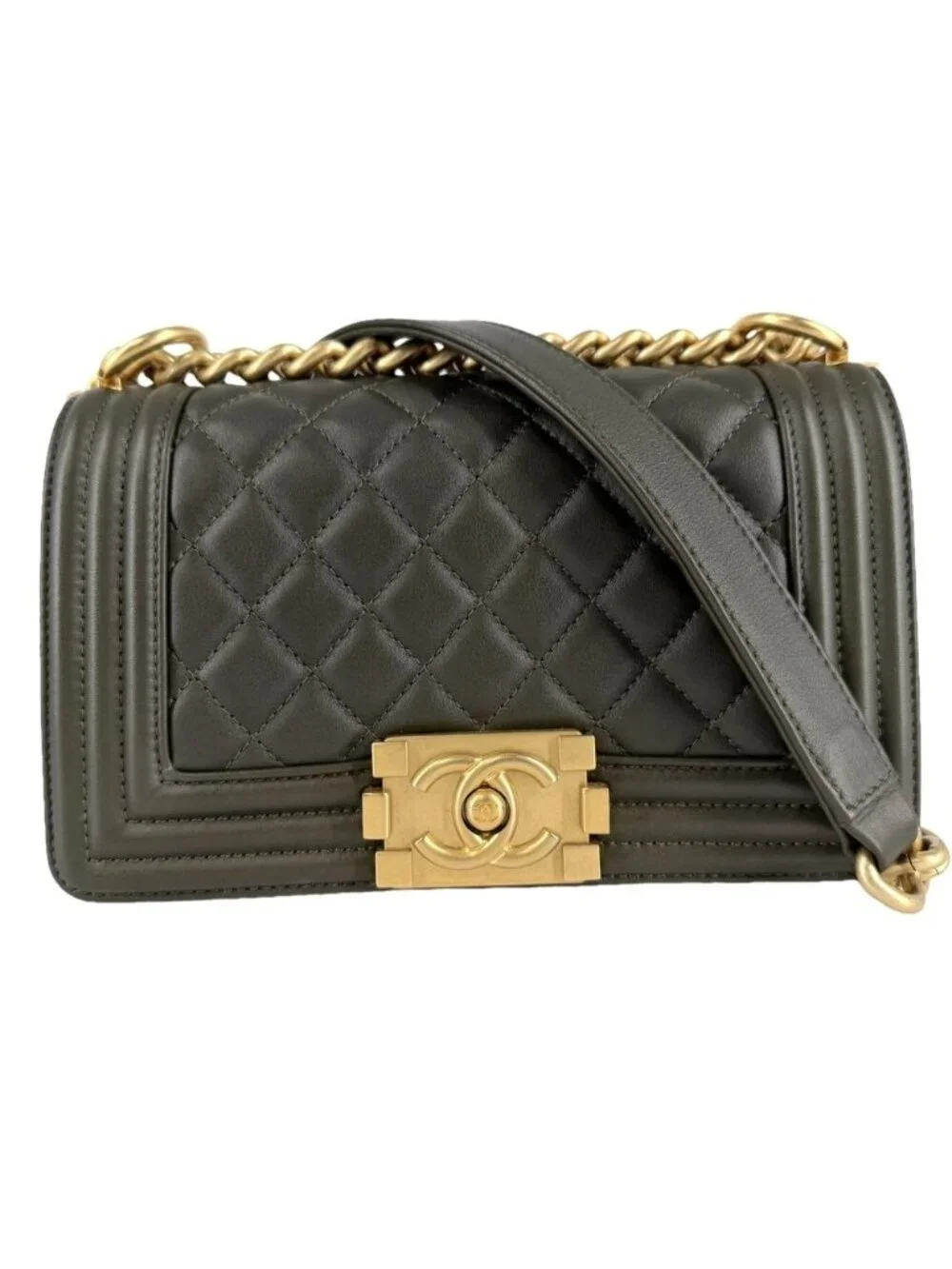 Chanel Shoulder Bag Quilted Boy 20 CC Logo Bag Crossbody Boy Lambskin Khaki